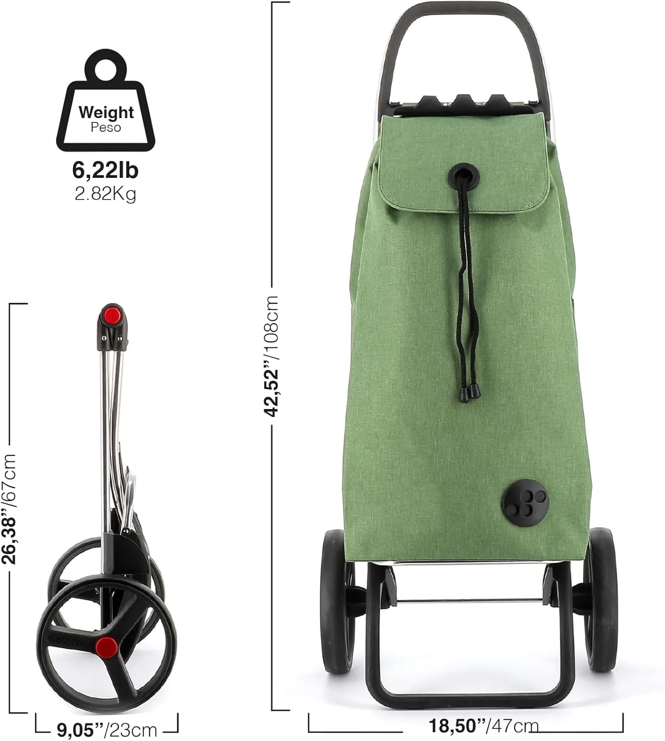 Foldable Grocery Shopping Cart with Wheels | Collapsible Personal Folding Cart for Groceries | Durable & Portable | Green