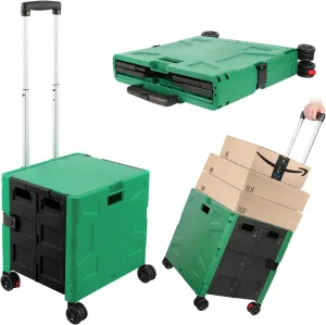 Foldable Shopping Utility Cart Portable Rolling Crate Handcart with 360°Rotate Wheel,Hidden Lid,Telescoping Handle Collapsible for Travel Shopping Moving Storage Office Use(DarkGreen)