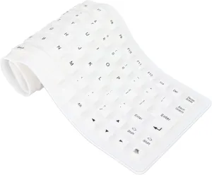 Foldable Silicone USB Wired Rollup Keyboard - Flexible Slim Soft Silent Typing 85 Keys for PC Notebook Laptop (White)
