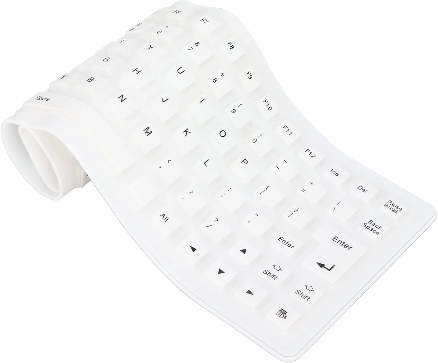 Foldable Silicone USB Wired Rollup Keyboard - Flexible Slim Soft Silent Typing 85 Keys for PC Notebook Laptop (White)