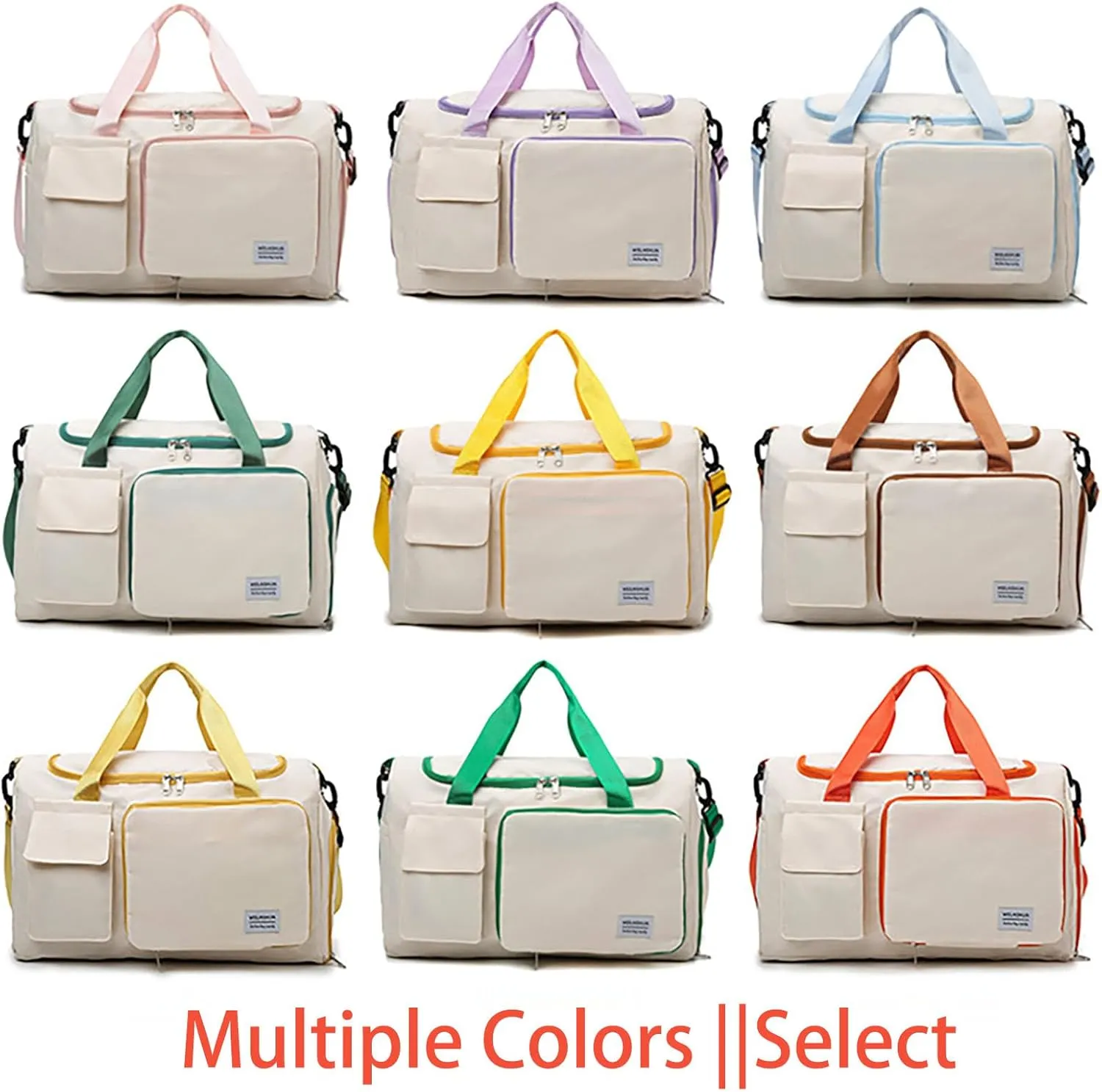 Foldable Tote Travel Duffel Bag Dry Wet Separation Sports Duffle Bag with Shoes Compartment Weekender Overnight Bag for Women (White Blue)