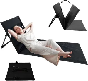 Folding Beach Chair Portable Beach Lounger with Mesh Pocket Waterproof Beach Mat Lounge Chair Sturdy Sun Lounger Seat Mat for Beach, Pool, Picnic Black, Sun Lounger