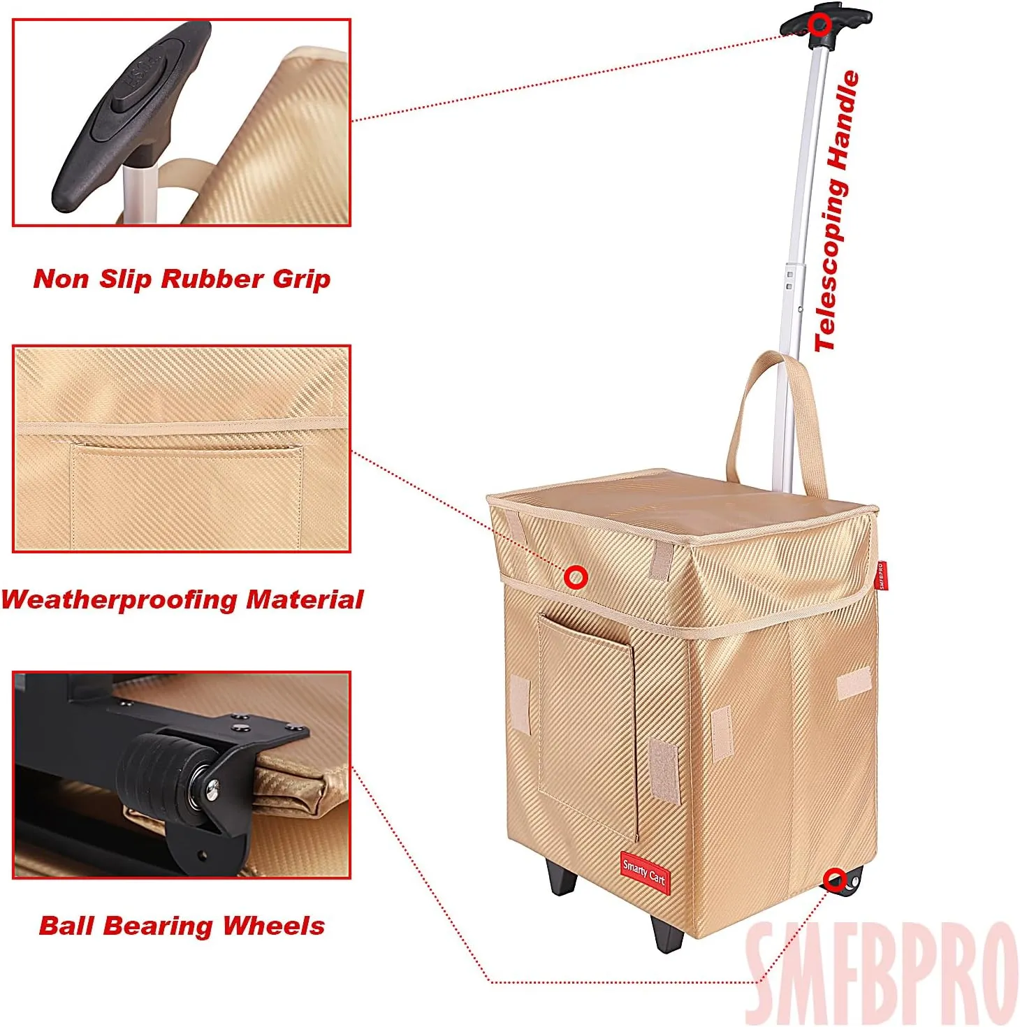 Folding Collapsible Handcart & Rolling Utility Basket Carlisle - Smart Cart with Telescopic Handle - Supermarket & Moving Grocery