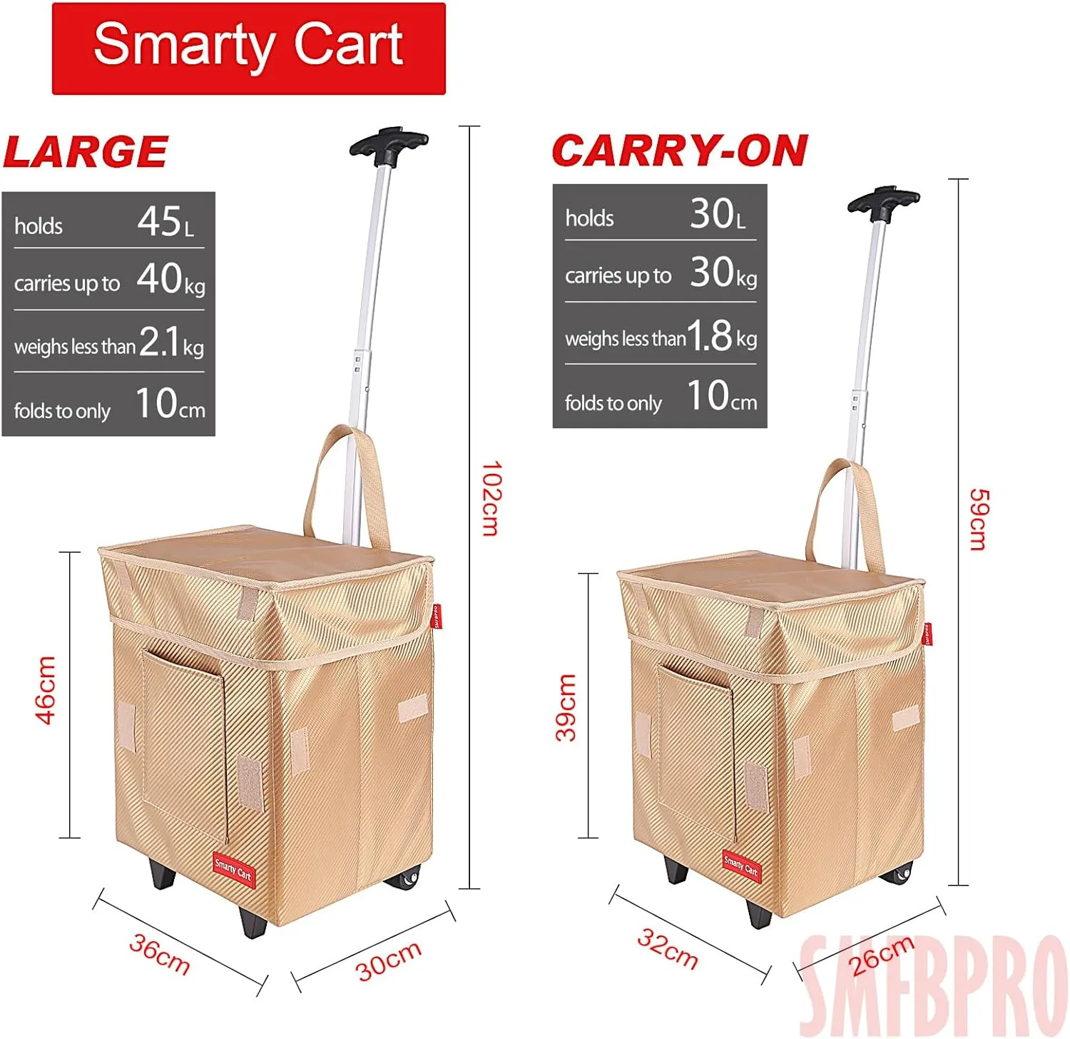 Folding Collapsible Handcart & Rolling Utility Basket Carlisle - Smart Cart with Telescopic Handle - Supermarket & Moving Grocery