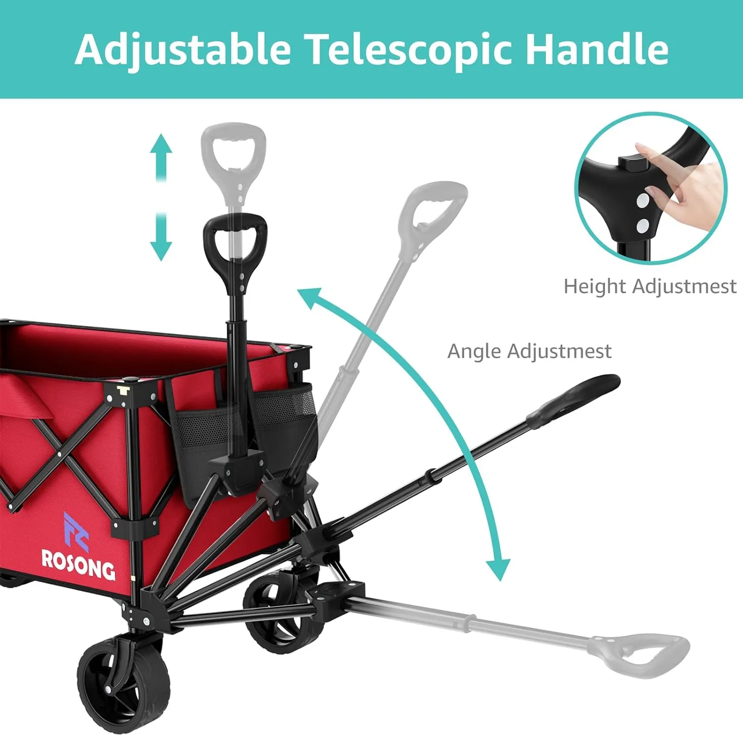 Folding Wagon Cart with Wheels Foldable - Collapsible Wagons Carts Heavy Duty, Fold Up Portable Utility Wagon for Grocery Beach Sports Fishing Camping Shopping Wine red