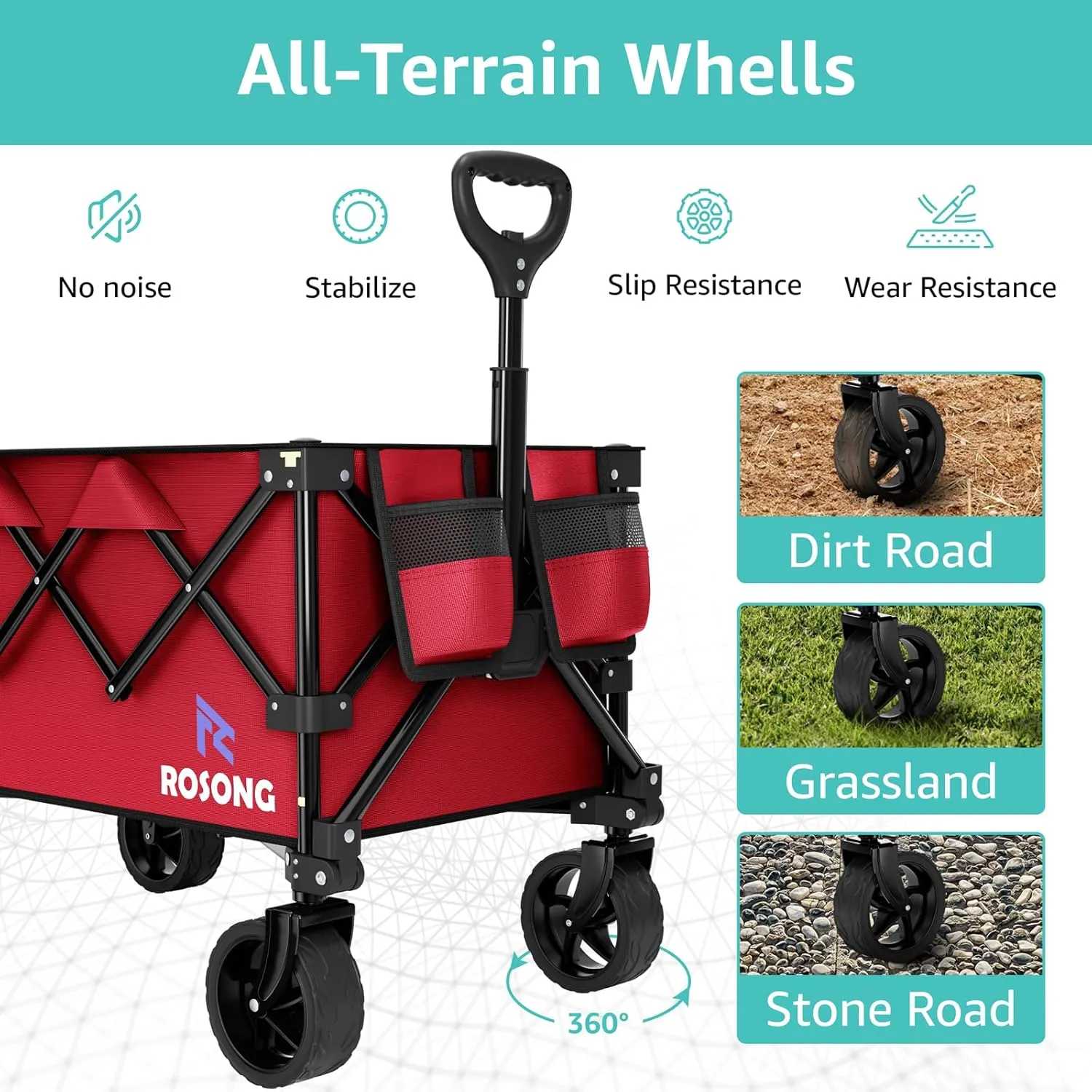 Folding Wagon Cart with Wheels Foldable - Collapsible Wagons Carts Heavy Duty, Fold Up Portable Utility Wagon for Grocery Beach Sports Fishing Camping Shopping Wine red
