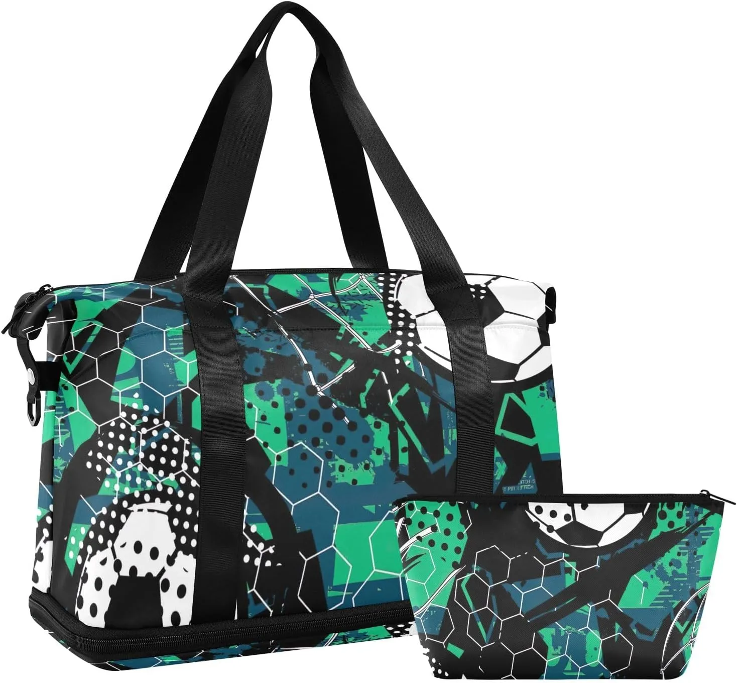 Football Grunge Hexagonal Plaid Waterproof Weekender Travel Bag with Dry and Wet Separation Maternity Hospital Bag