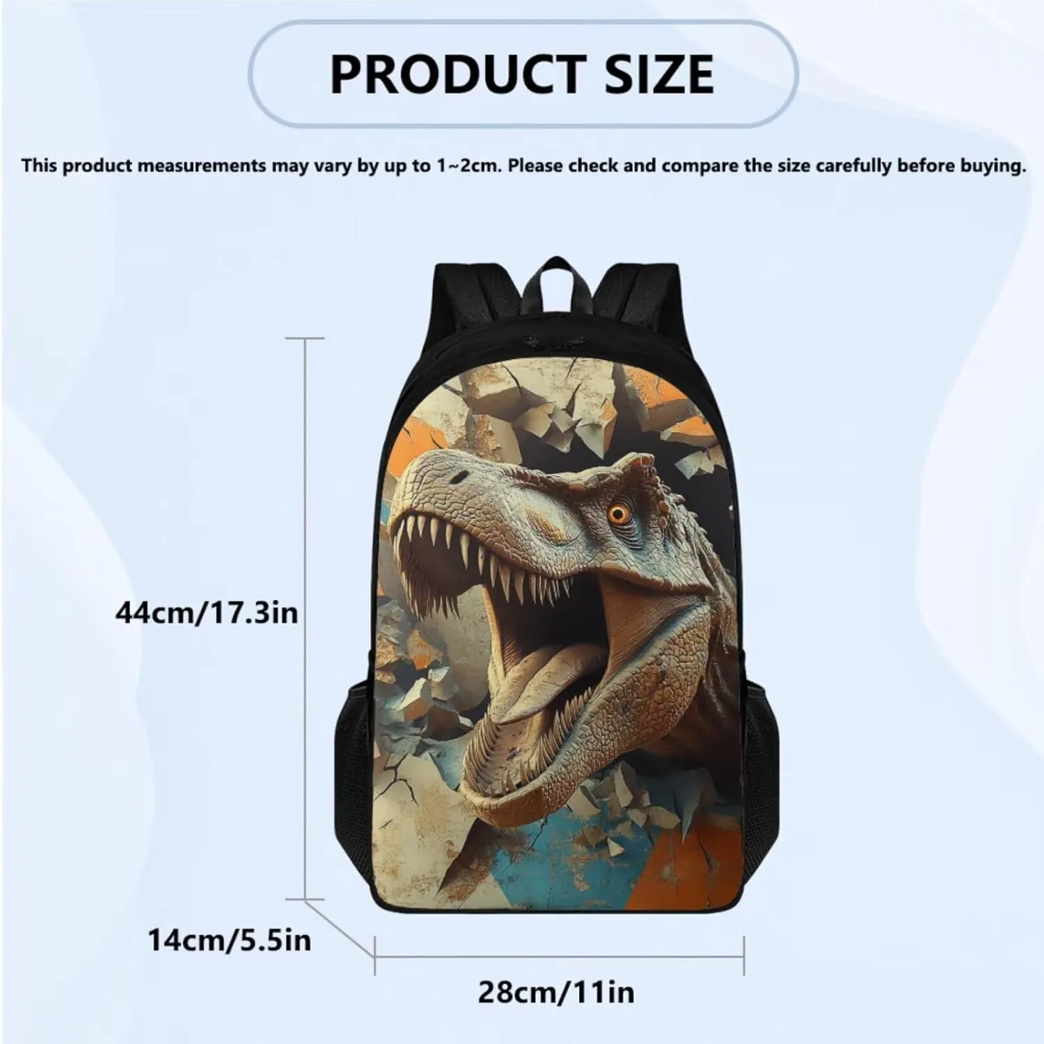 FOR U DESIGNS Dinosaur Backpack and Lunch Box Set Large Capacity 17 Inch Boy Bookbag Ages 6-8 Lightweight First Grade School Bag with Water Bottle Holder