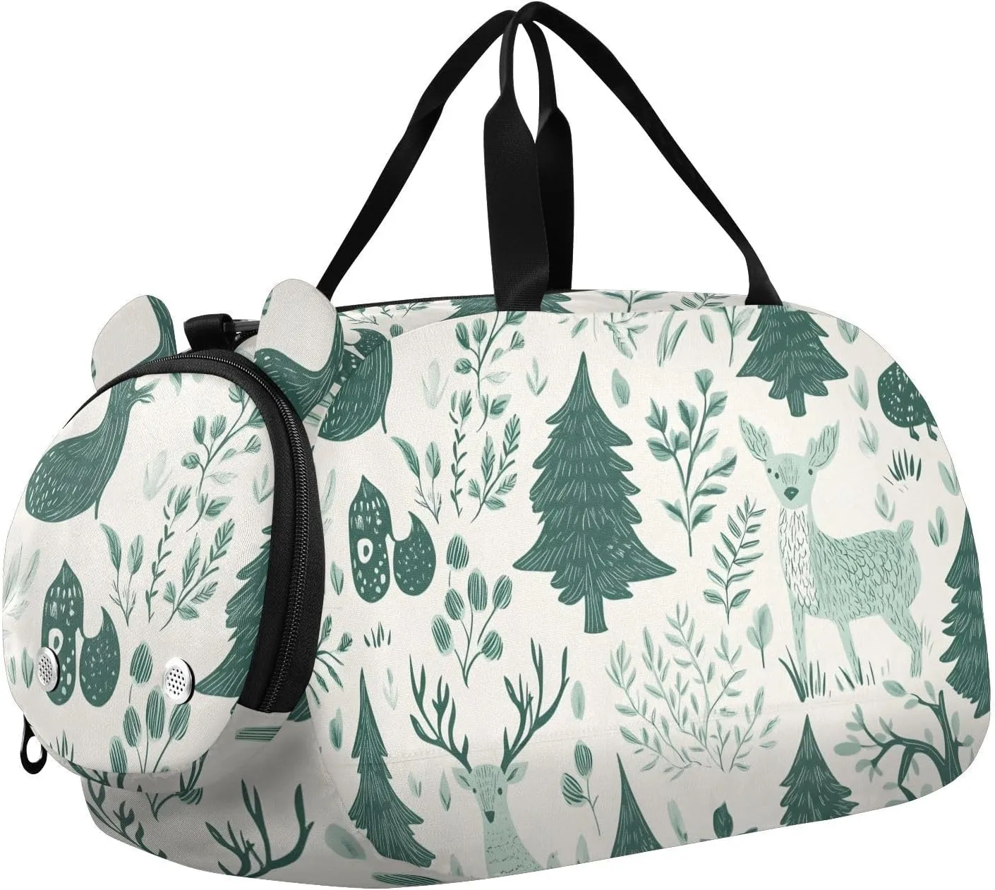 Forest Creatures in Green Youth Sports Duffel Bag with Ventilated Shoe Compartment|All-Season Lightweight Travel Gym Bag for Girls & Boys|Water-Resistant Gear Bag