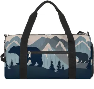 Forests Landscape Bears Mountains Lumbar Funny Gym Bag Travel Duffel Bags Carry On Weekender Overnight Bag for Women Men