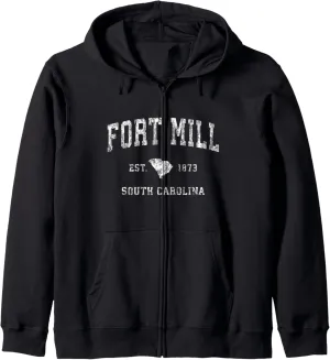 Fort Mill South Carolina SC Vintage Athletic Sports Design Zip Hoodie