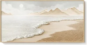 Framed Boho Beach Coastal Wall Art for Living Room, Large Neutral Ocean Canvas Artworks for Walls, Horizontal Abstract Minimalist Coastal Art Print for Bedroom Kitchen Office Wall Decor, 20x40 Inch
