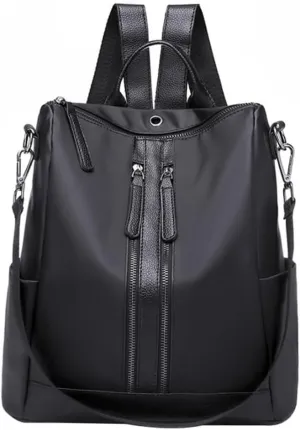 FRCOLOR Women Multi Function Nylon Backpack with Theft Design and Headphone Jack Casual School Shoulder Bag for Students and Office Ladies Black