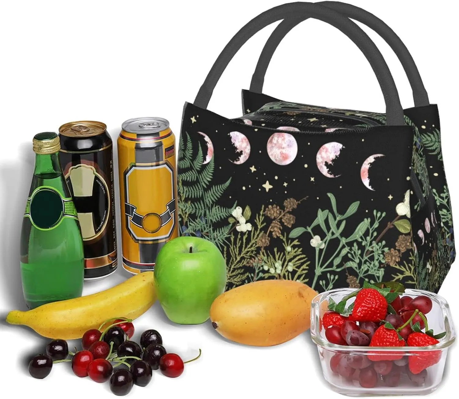 FREEHOTU Pine Forest Green Witch Moon Pattern Insulated Lunch Bags For Women Men, Reusable Lunch Cooler Bags Tote Box Meal Prep For Work Picnics Or Travel