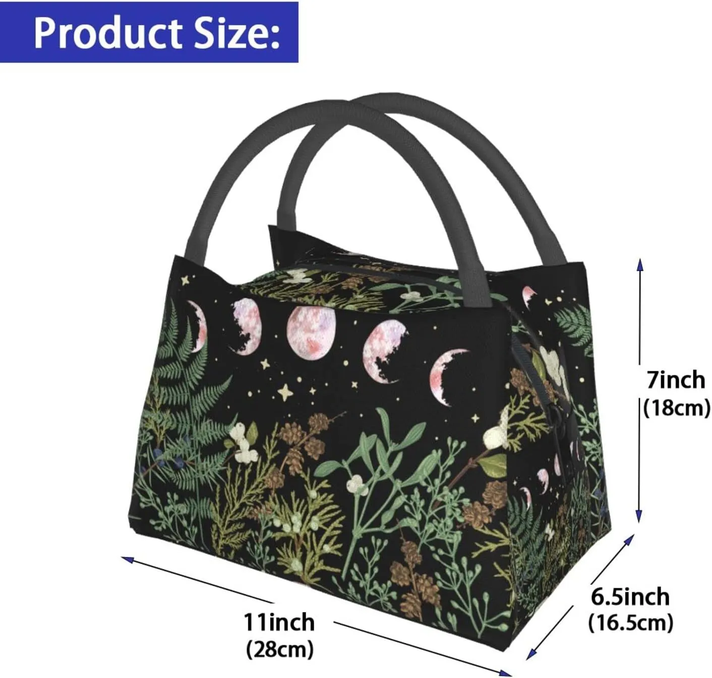 FREEHOTU Pine Forest Green Witch Moon Pattern Insulated Lunch Bags For Women Men, Reusable Lunch Cooler Bags Tote Box Meal Prep For Work Picnics Or Travel