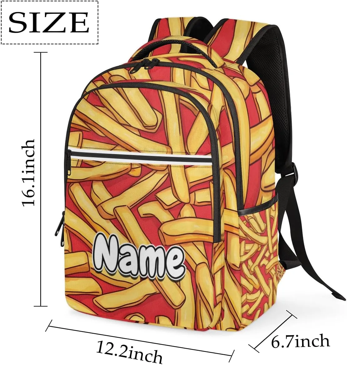 French Fries Personalized Laptop Backpack with Name Custom Shoulder Bags for Women Men Waterproof Travel Casual Daypack Laptop Bag Gifts 16.1in