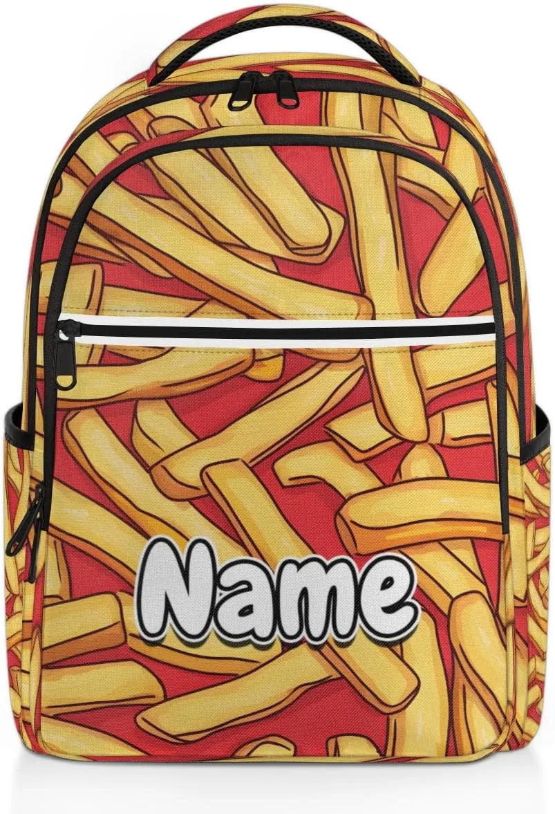 French Fries Personalized Laptop Backpack with Name Custom Shoulder Bags for Women Men Waterproof Travel Casual Daypack Laptop Bag Gifts 16.1in
