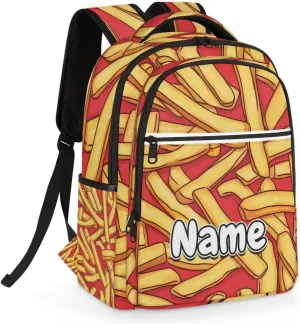 French Fries Personalized Laptop Backpack with Name Custom Shoulder Bags for Women Men Waterproof Travel Casual Daypack Laptop Bag Gifts 16.1in