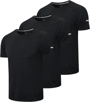 frueo Men's 3 Pack Workout Shirts Quick Dry Moisture Wicking Short Sleeve Mesh Athletic T-Shirts