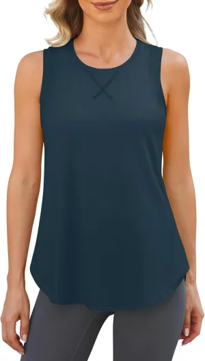 G4Free Lightweight Racerback Workout Tank Tops for Women High Neck Athletic Long Tanks Fast Dry Sleeveless Running Shirts