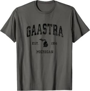 Gaastra Michigan MI Vintage Athletic Black Sports Design T-Shirt