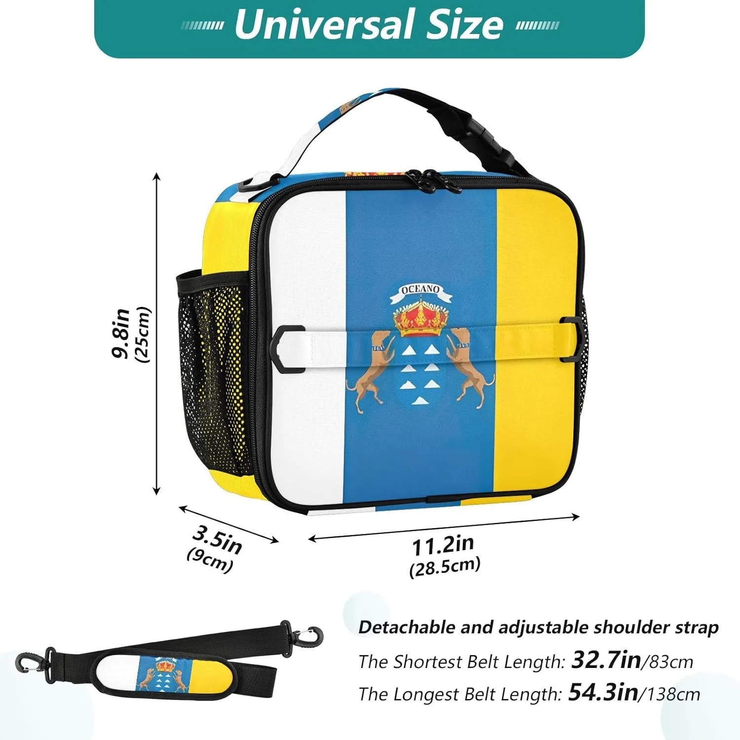 GAIGEO Canary Islands Flag Spanish Archipelago Lunch Box for Women Custom Girls Lunch Bag Kids Mens Lunchbox for Work Cute Flower Food Cooler Bag Insulated for Boys