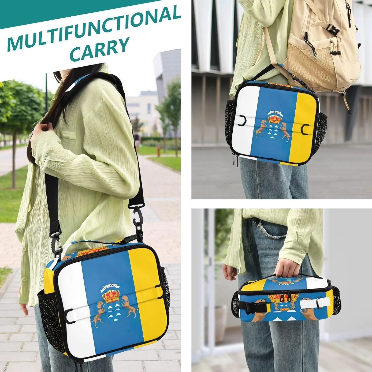 GAIGEO Canary Islands Flag Spanish Archipelago Lunch Box for Women Custom Girls Lunch Bag Kids Mens Lunchbox for Work Cute Flower Food Cooler Bag Insulated for Boys