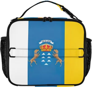 GAIGEO Canary Islands Flag Spanish Archipelago Lunch Box for Women Custom Girls Lunch Bag Kids Mens Lunchbox for Work Cute Flower Food Cooler Bag Insulated for Boys