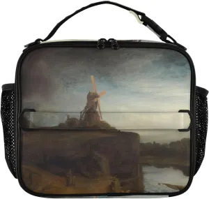 GAIGEO Rembrandt Mill Prints Lunch Box Girls Women Lunch Bag Kids Mens Lunchbox for Work Reusable Cooler Bag Insulated with Adjustable Shoulder Strap