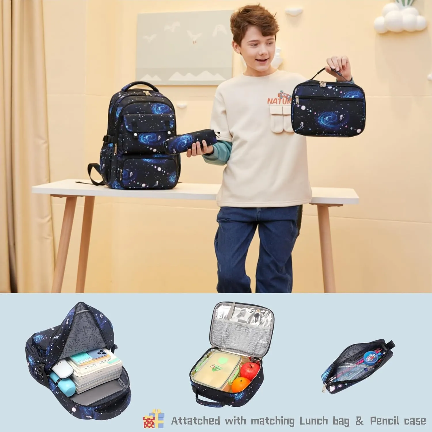 Galaxy-Print School-Bag Backpack for Boys Middle-School Elementary Bookbag