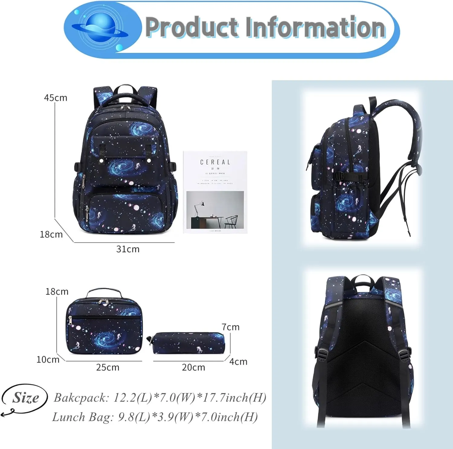 Galaxy-Print School-Bag Backpack for Boys Middle-School Elementary Bookbag
