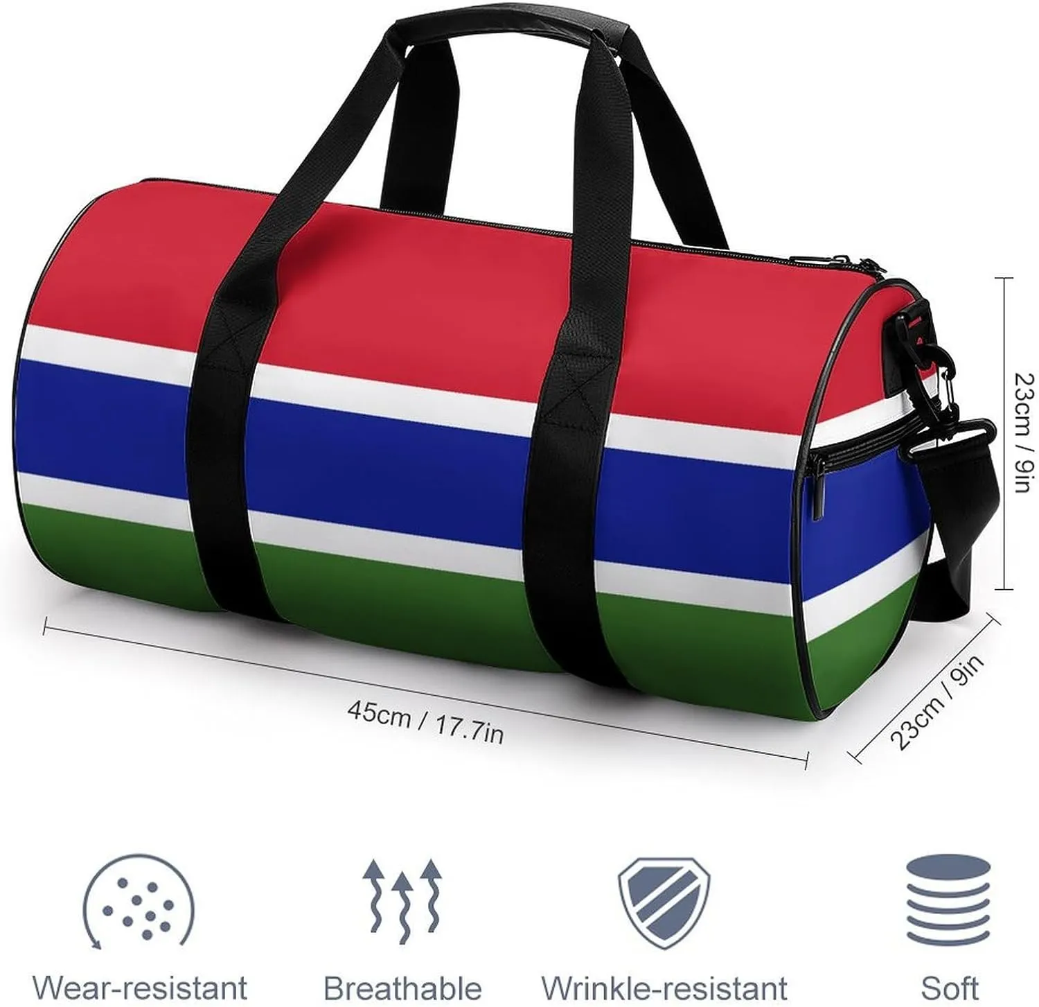 Gambia Flag Waterproof Gym Bag for Travel Dry Wet Separation for Beach Yoga Weekender