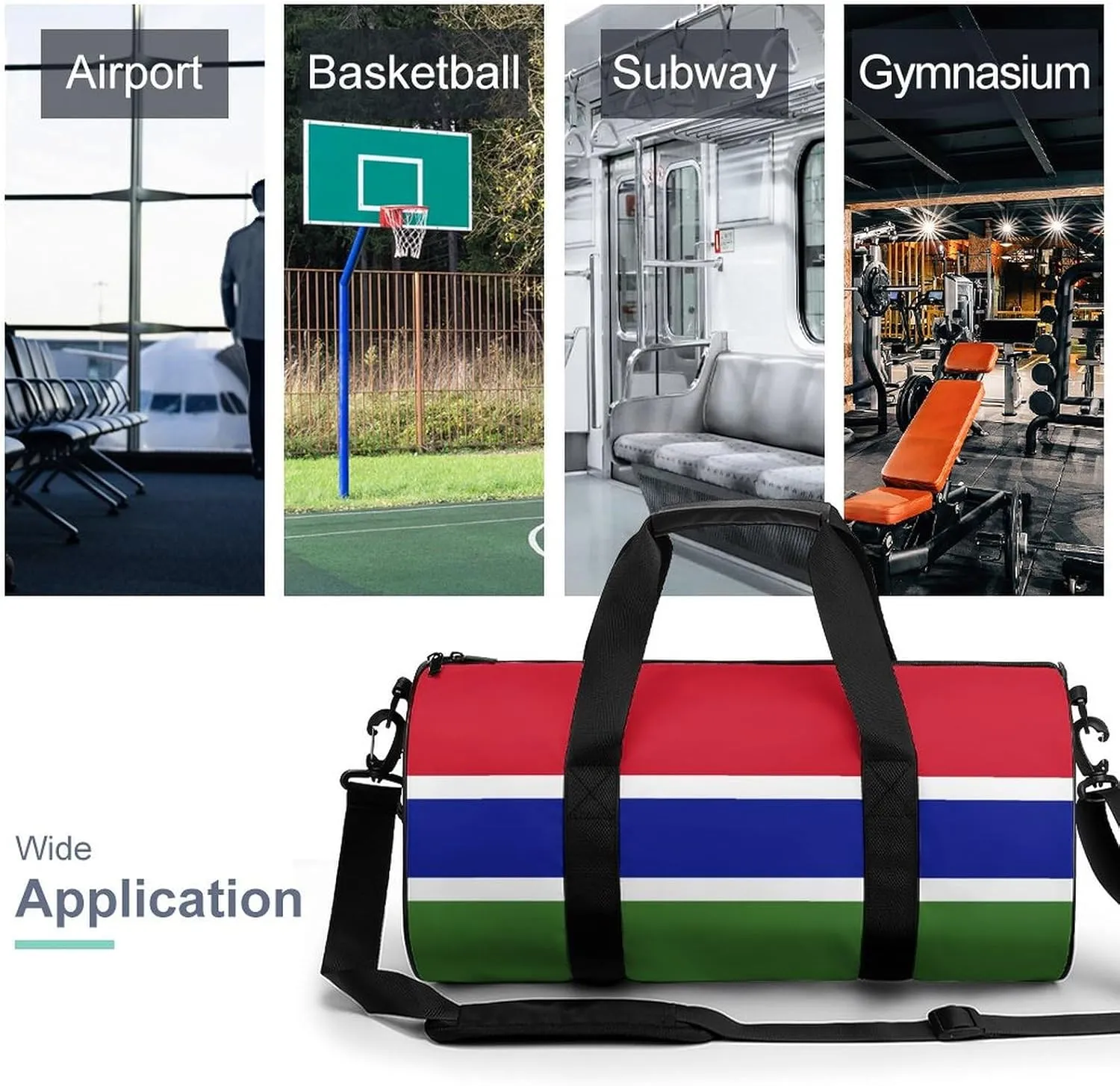 Gambia Flag Waterproof Gym Bag for Travel Dry Wet Separation for Beach Yoga Weekender