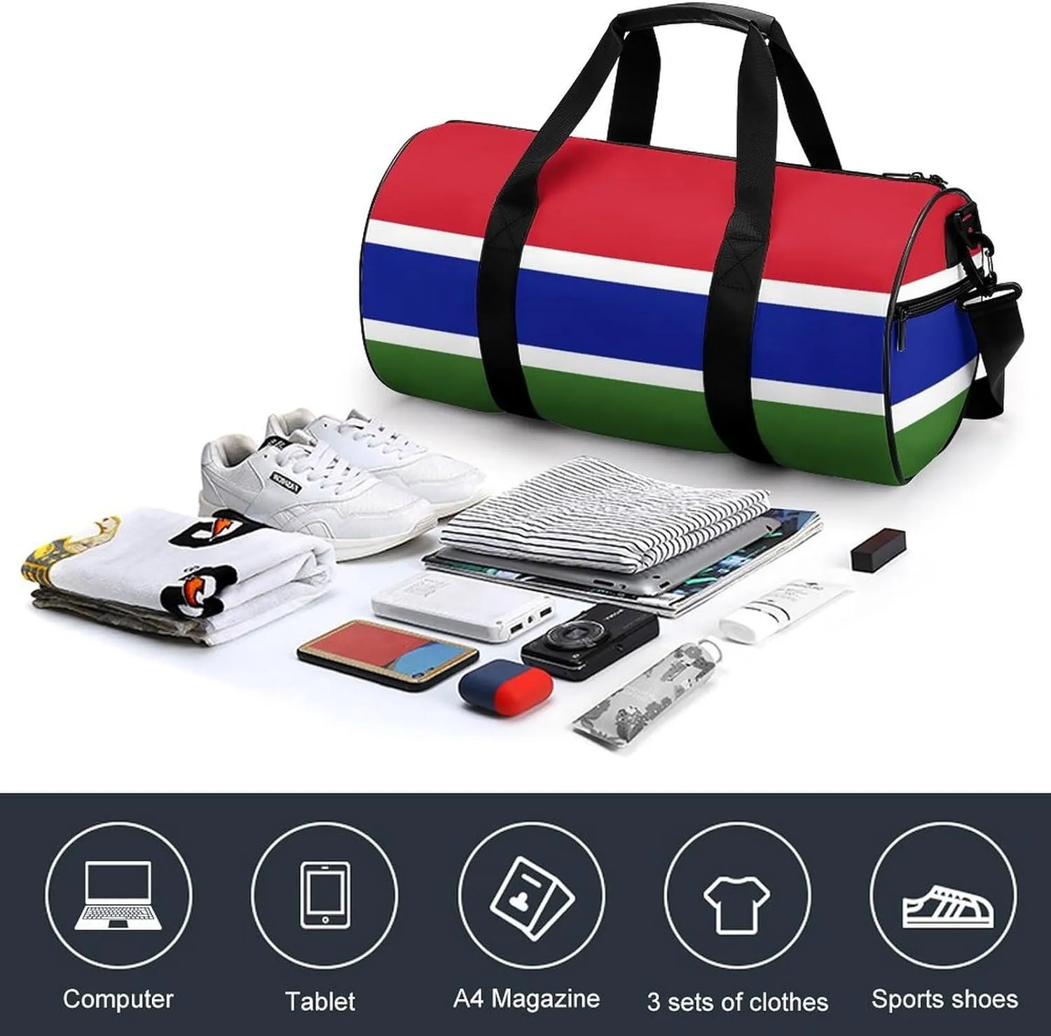 Gambia Flag Waterproof Gym Bag for Travel Dry Wet Separation for Beach Yoga Weekender