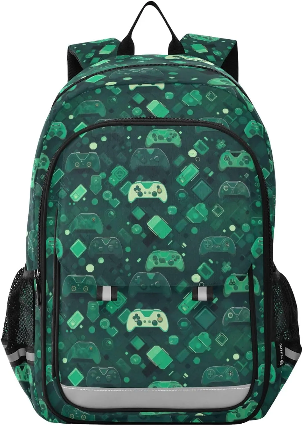 Gamepad Green Pattern Kids Backpack Large Capacity Bookbag with Reflective Schoolbag for Girls and Boys 20854659