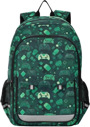 Gamepad Green Pattern Kids Backpack Large Capacity Bookbag with Reflective Schoolbag for Girls and Boys 20854659