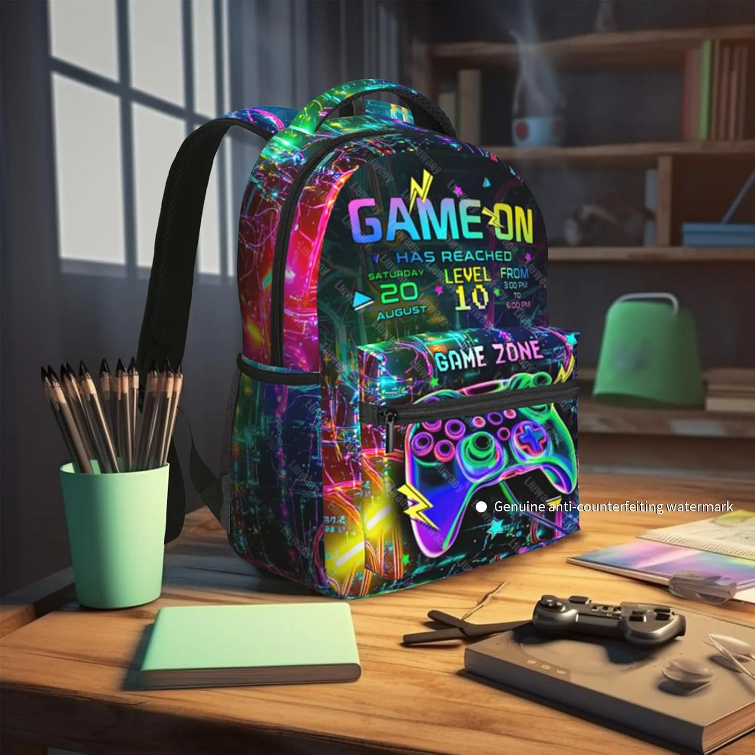 Games Backpack for Boys Ages 8-10, 15 Inch Large Capacity Game On School Bag, Lightweight Bookbag for Kids, Durable Back to School Supplies for Children