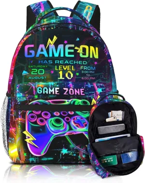 Games Backpack for Boys Ages 8-10, 15 Inch Large Capacity Game On School Bag, Lightweight Bookbag for Kids, Durable Back to School Supplies for Children