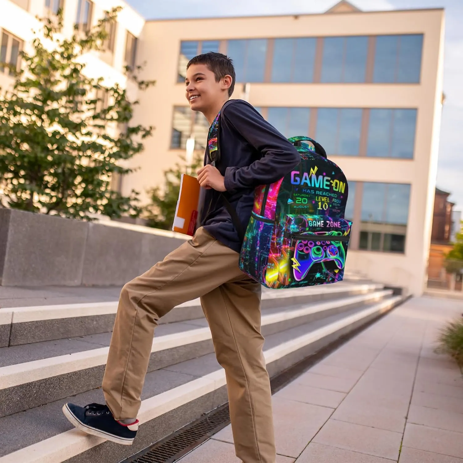 Games Backpack for Boys Ages 8-10, 15 Inch Large Capacity Game On School Bag, Lightweight Bookbag for Kids, Durable Back to School Supplies for Children