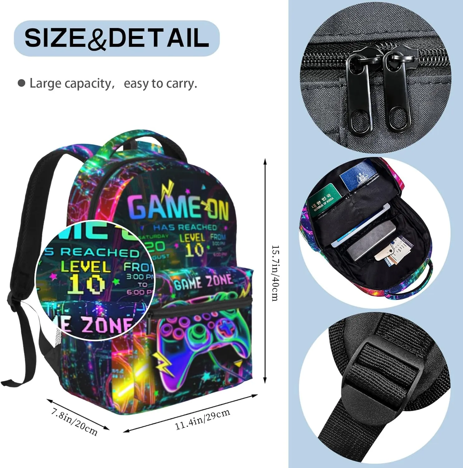 Games Backpack for Boys Ages 8-10, 15 Inch Large Capacity Game On School Bag, Lightweight Bookbag for Kids, Durable Back to School Supplies for Children
