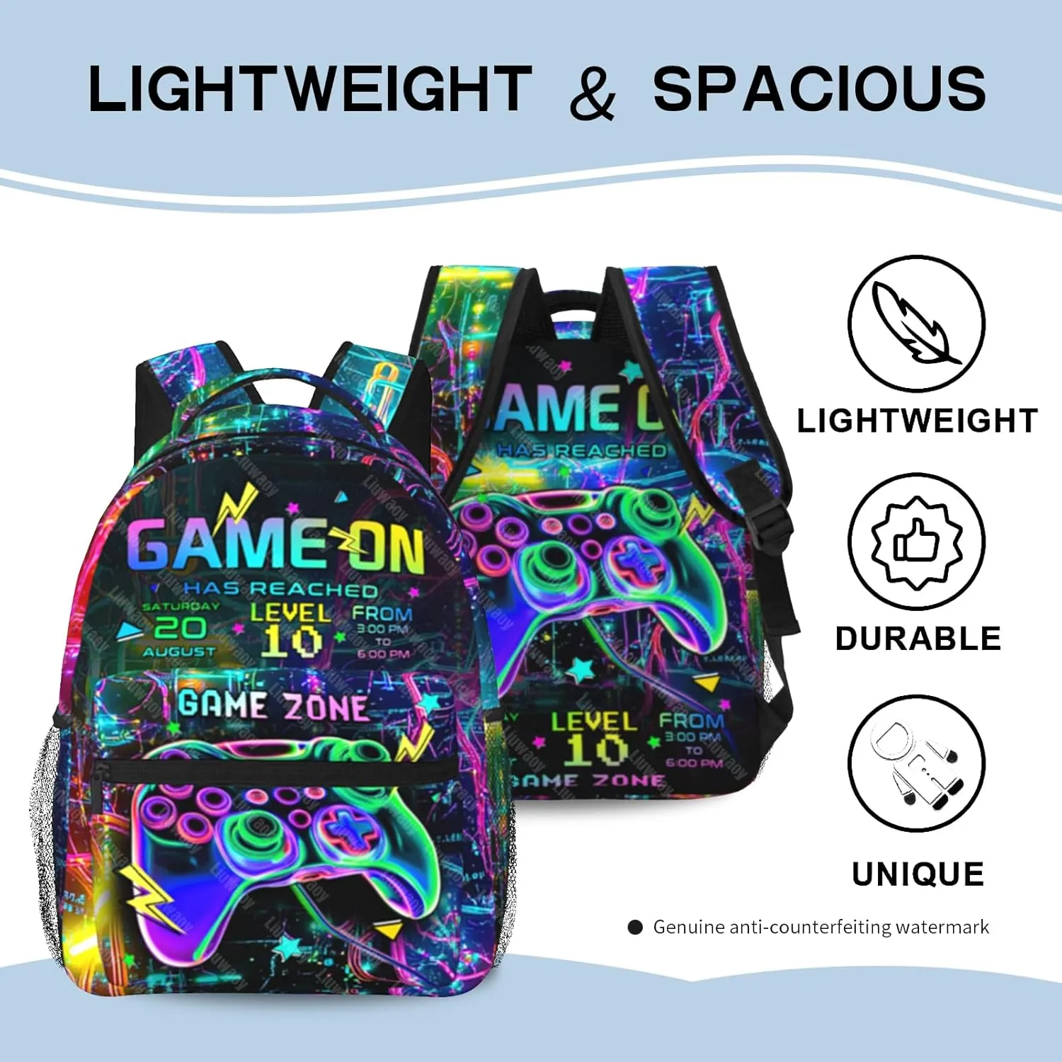 Games Backpack for Boys Ages 8-10, 15 Inch Large Capacity Game On School Bag, Lightweight Bookbag for Kids, Durable Back to School Supplies for Children