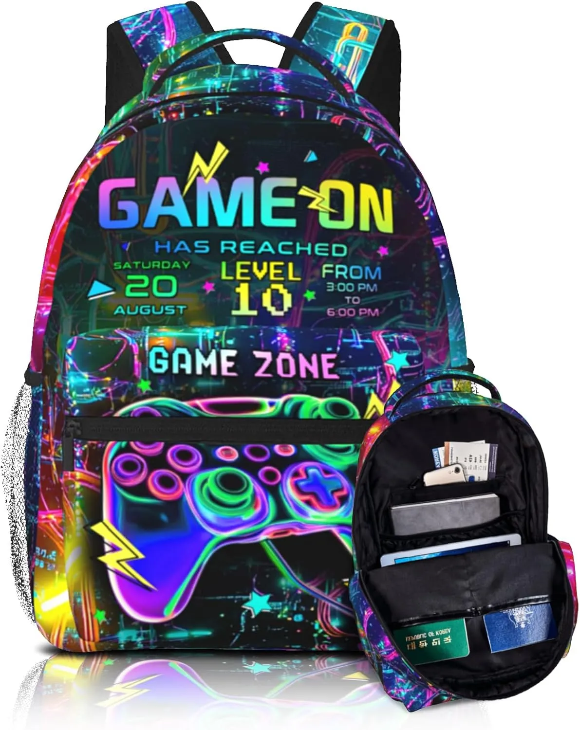 Games Backpack for Boys Ages 8-10, 15 Inch Large Capacity Game On School Bag, Lightweight Bookbag for Kids, Durable Back to School Supplies for Children
