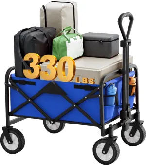 Garden Cart Folding Wagon Garden Cart Collapsible Wagon with Adjustable Handle &360°Universal Wheels for Garden Camping Shopping Beach (Blue)