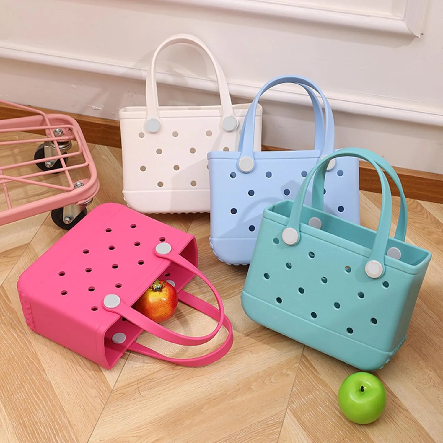 GBB Rubber Tote Bag Small Beach Bag Waterproof Outdoor Tote Bag Washable Tote Portable Travel Bag Open Handbag for Daily