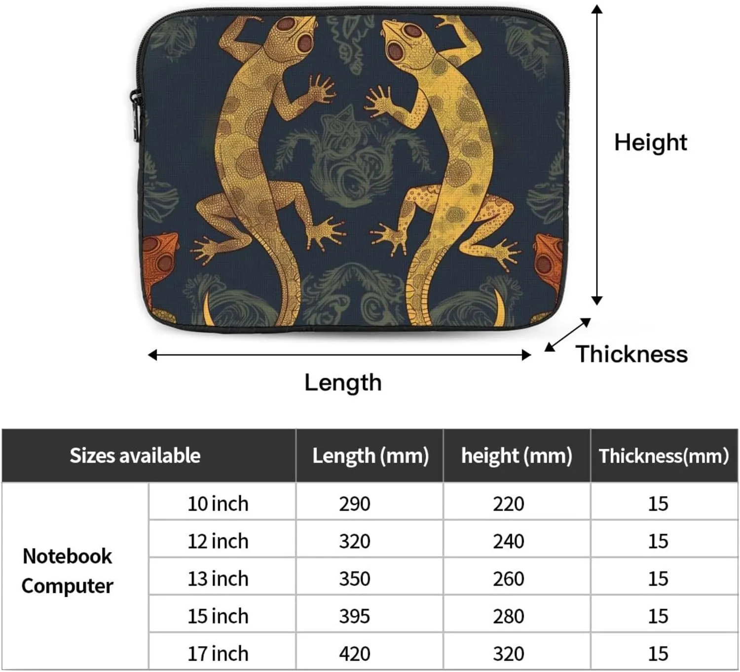 Gecko Lizards Laptop Sleeve Bag 13 Inch Waterproof Shockproof Laptop Case Bag Lightweight Tablet Travel Cover Computer Skin Bag Tablet Carrying Case