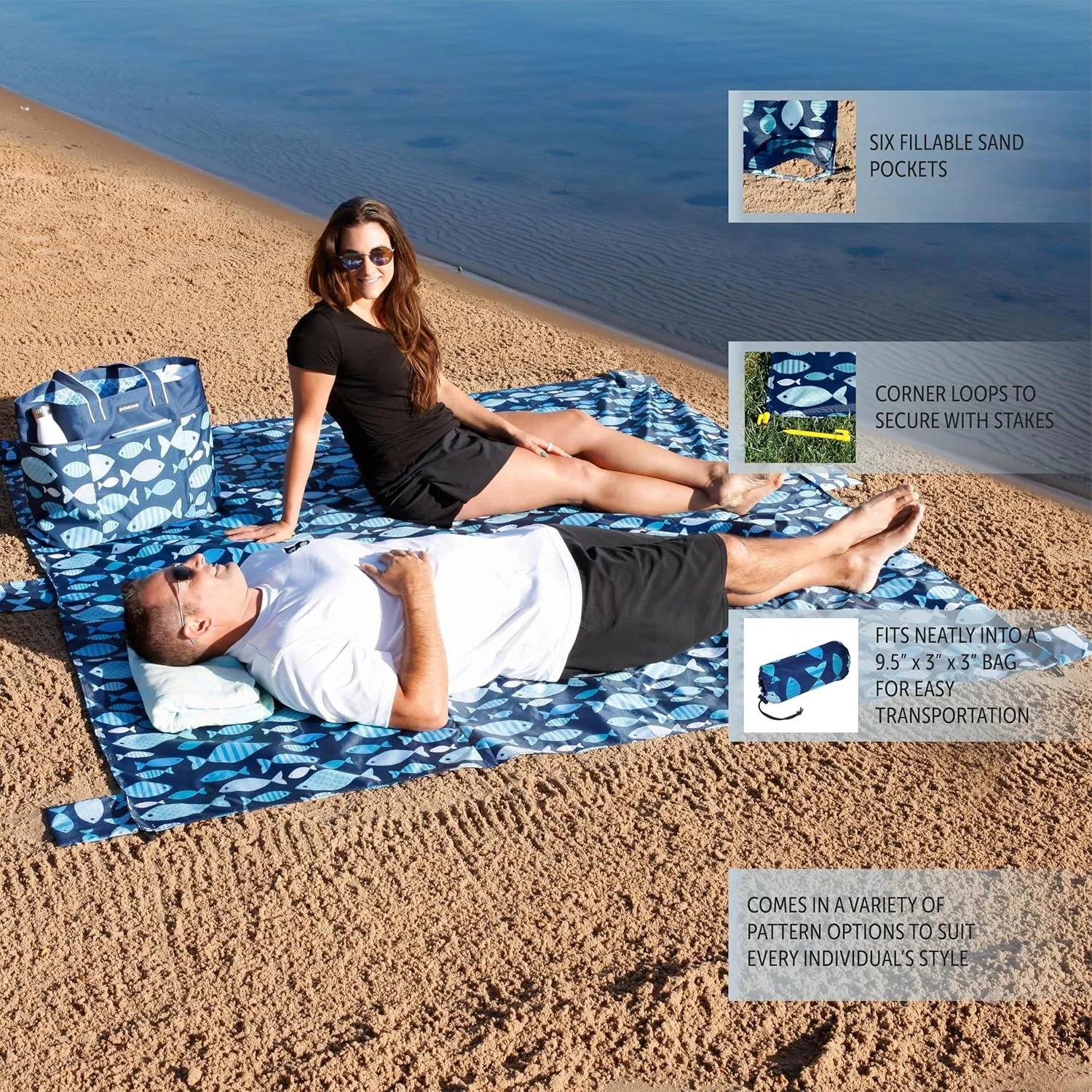 geckobrands Lightweight Waterproof Beach Blanket – Sand-Proof and Compact Blanket for Seaside Comfort