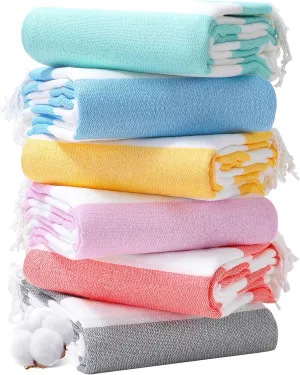 Genovega 6 Packs Oversized Stripe Turkish Beach Towel 74"x38" Thin Quick Dry Sand Free Pool Swim Towels Large XL Clearance Blanket Adult Travel Vacation Accessories Essentials Mulite Stripe