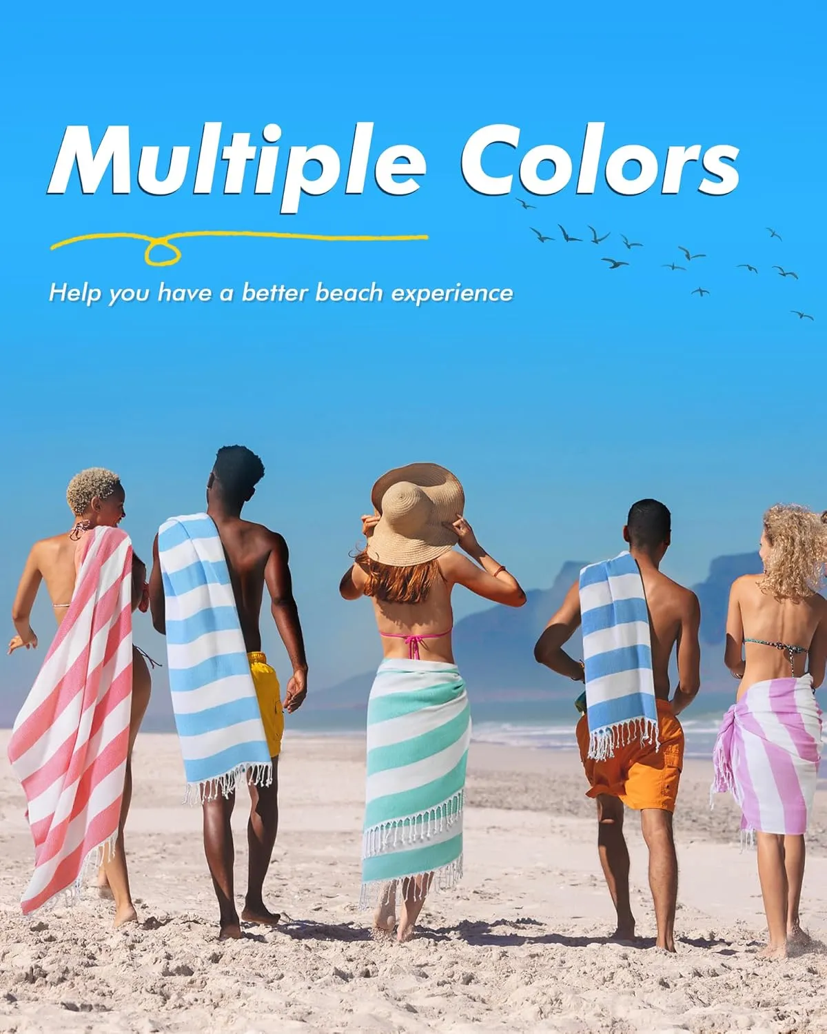 Genovega 6 Packs Oversized Stripe Turkish Beach Towel 74"x38" Thin Quick Dry Sand Free Pool Swim Towels Large XL Clearance Blanket Adult Travel Vacation Accessories Essentials Mulite Stripe