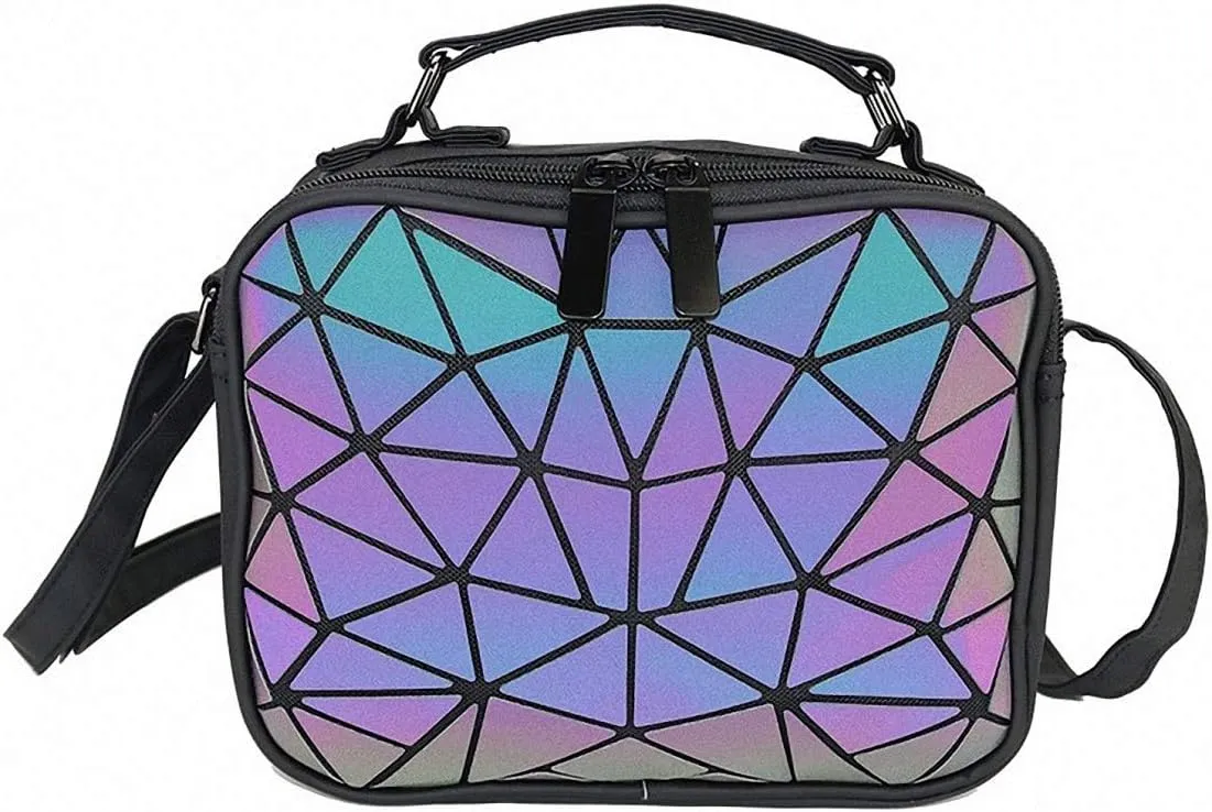 Geometric Luminous Tote Bag Holographich Purses and Handbags Flash Reflactive Crossbody Bag for Women