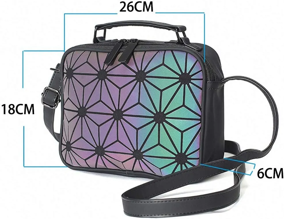 Geometric Luminous Tote Bag Holographich Purses and Handbags Flash Reflactive Crossbody Bag for Women
